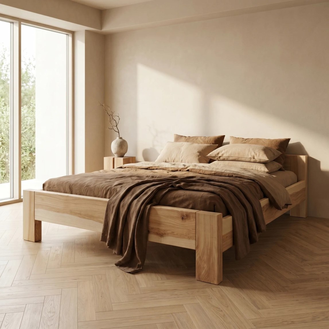 Das Bett Kairos 180x200 in Esche geölt haben wir im Laden ausgestellt