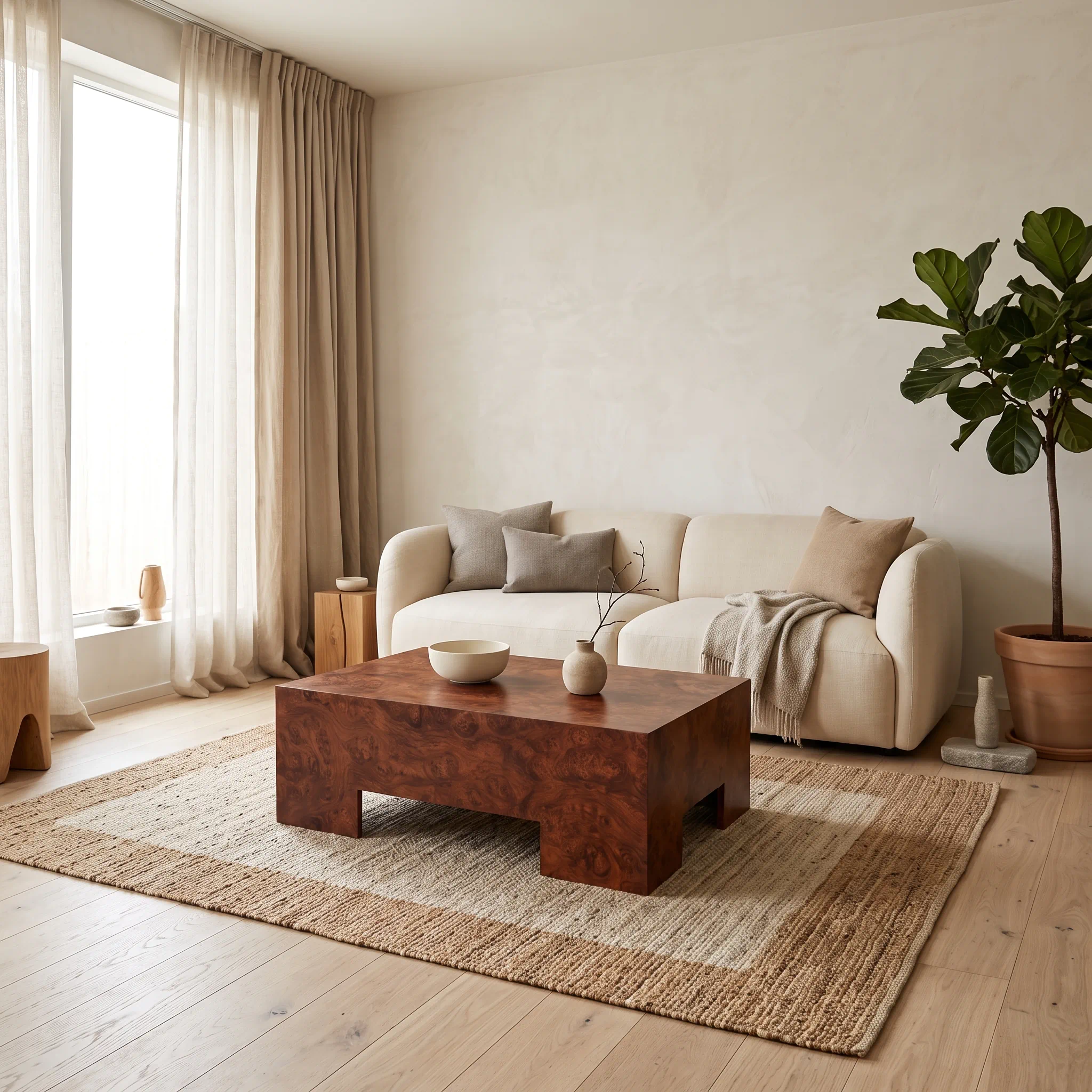 der Hingucker Couchtisch Virya mit Nussbaum- Maser, hergestellt in unserer Werkstatt Salontisch Virya mit Nussbaum- Maser